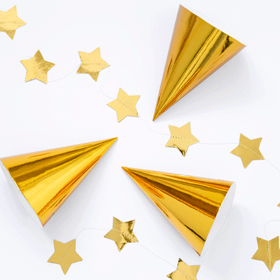 Gold glitter party hat / 6 pcs.