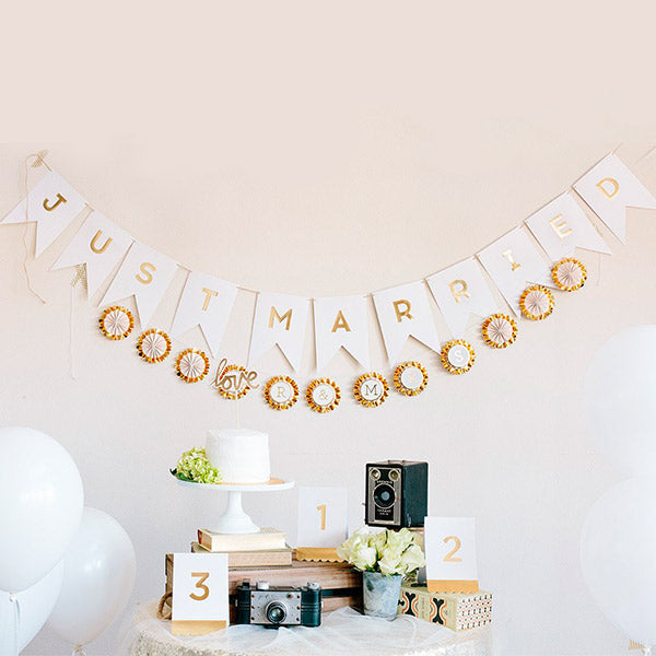 White Gold Just Married Bunting