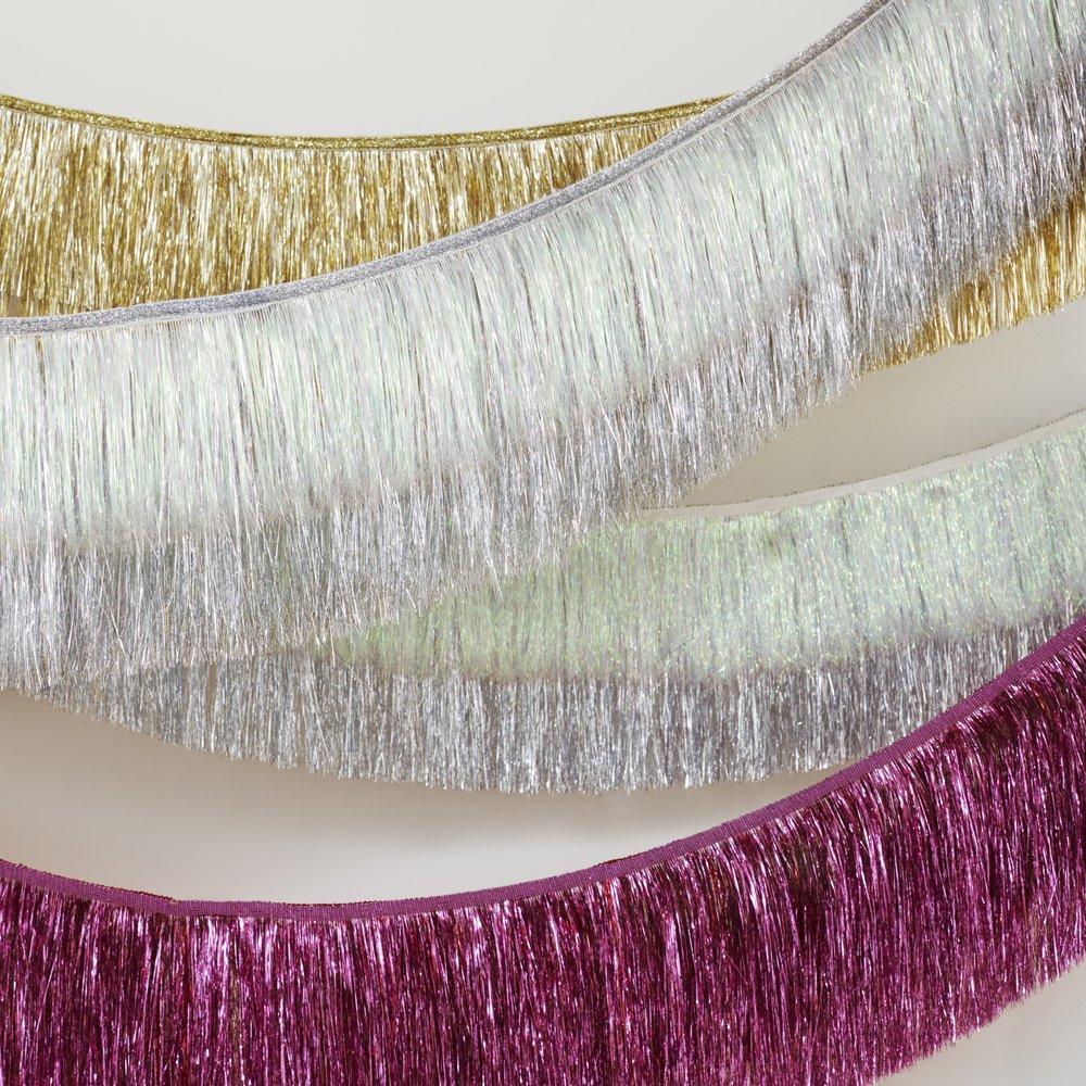 XL silver and iridescent fringe garland