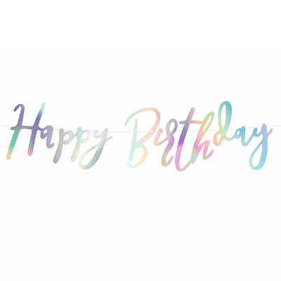 Grinalda de Caligrafia Happy Birthday iridescente