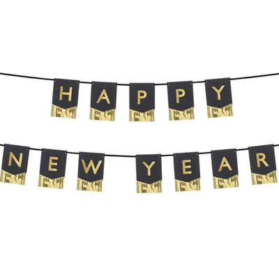 Black fringed Happy New Year pennants