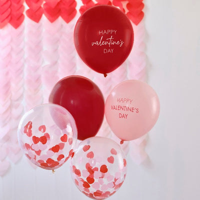 Mix pink, red and confetti Valentine's balloons / 5 units.