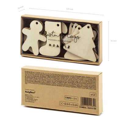 Wooden Christmas tags / 12 pcs.
