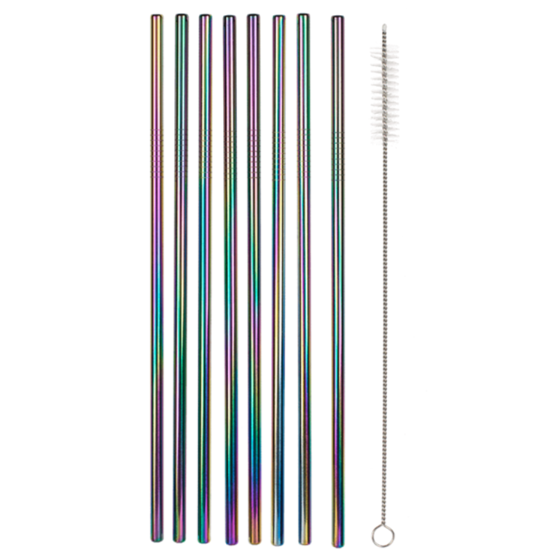 Holographic stainless steel straws / 8 pcs.