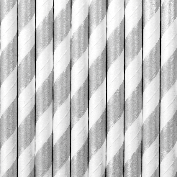 Matt silver striped paper straws / 10 pcs.