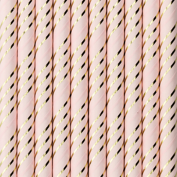 Pajitas de papel raya rosa detalle foil  / 10 uds.