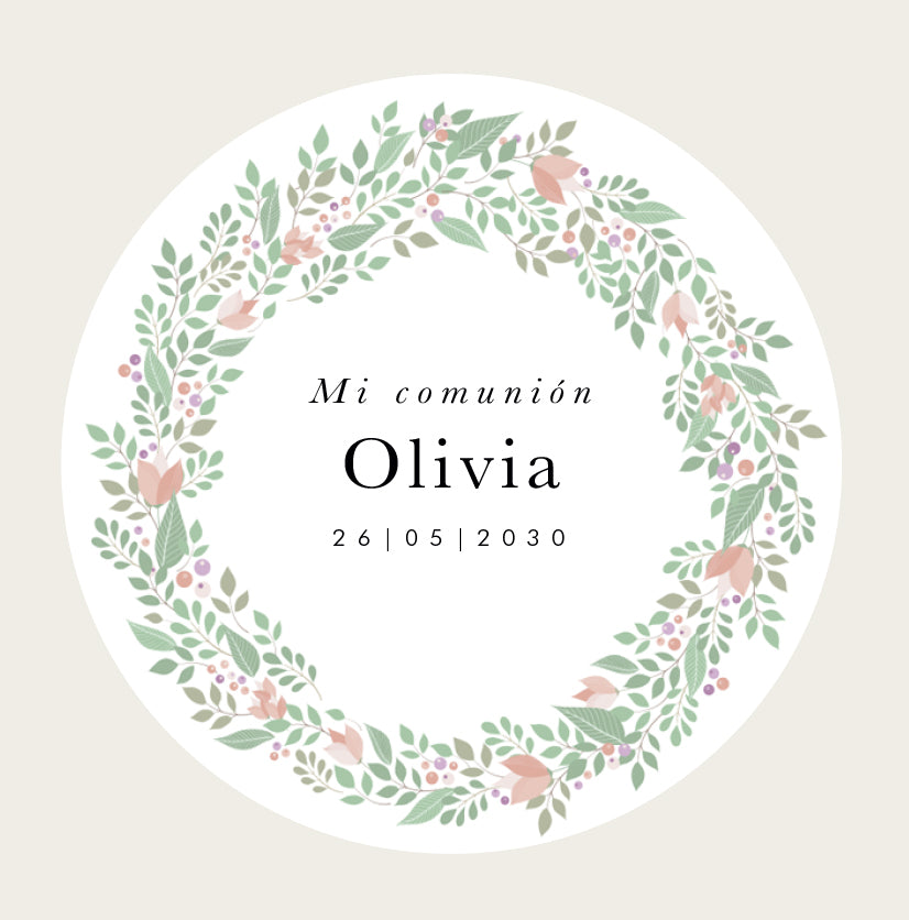 Personalized sticker wreath mint and pink flowers