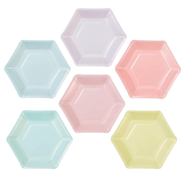 Platos hexagonal pastel mix / 12 uds.