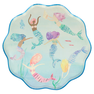 Eco watercolor mermaids plate / 8 pcs.