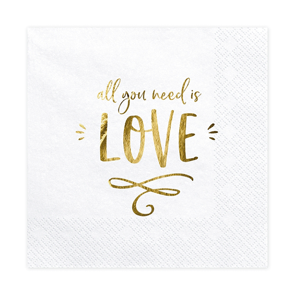 All you need is love golden lunch napkins / 20 units.