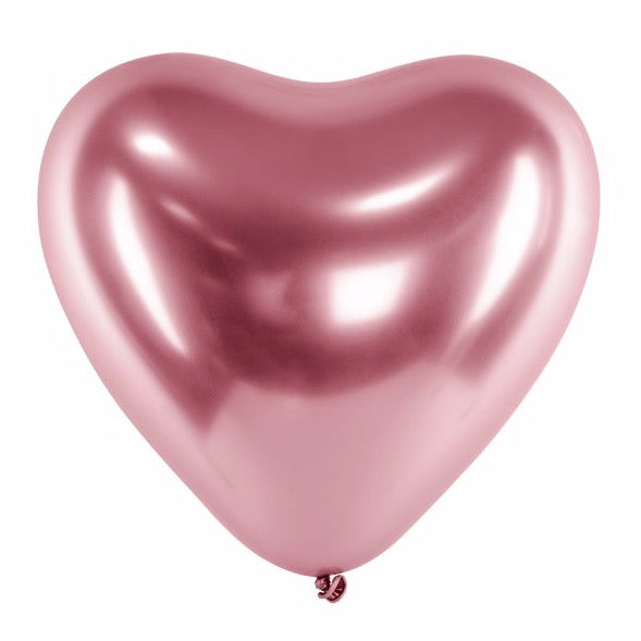 Balões de coração chrome rosa / 2 pcs.