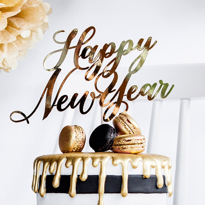 Gold Happy New Year cake topper