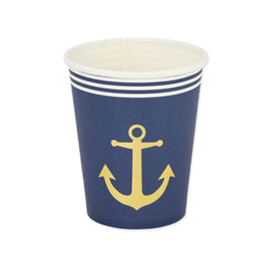 Navy blue glass with sailor detail / 8 units.
